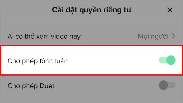 Cho phép bình luận