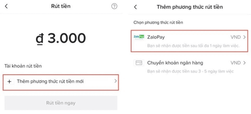  Nhấn vào Rút tiền ngay 