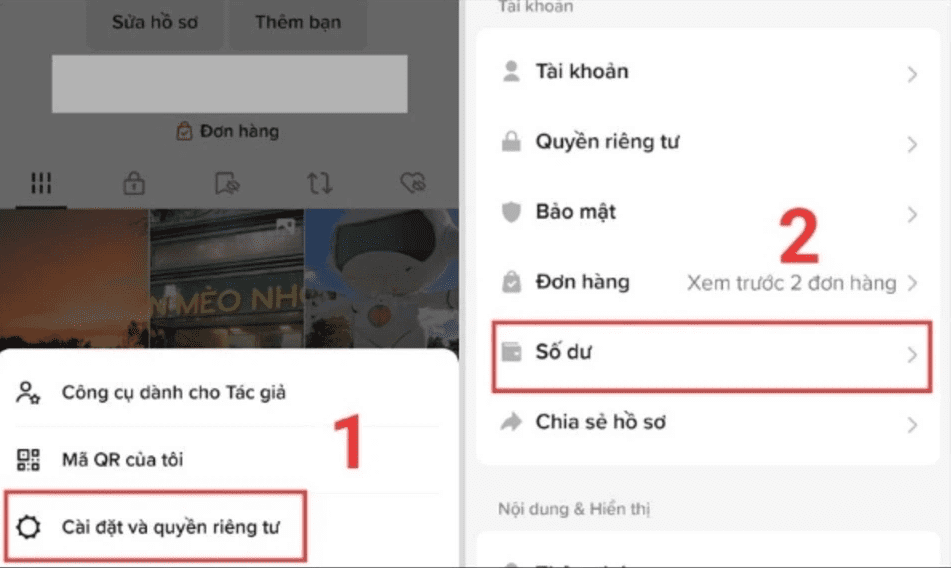 chọn Cài đặt và quyền riêng tư