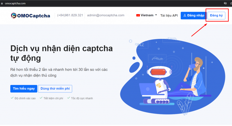  Truy cập vào trang web: https://omocaptcha.com/ 