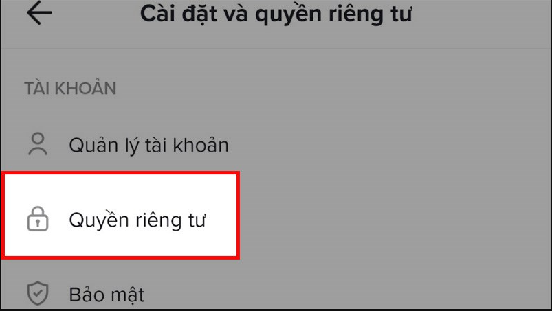 Chọn mục Quyền riêng tư.