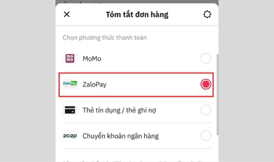 Chọn hình thức thanh toán là ZaloPay