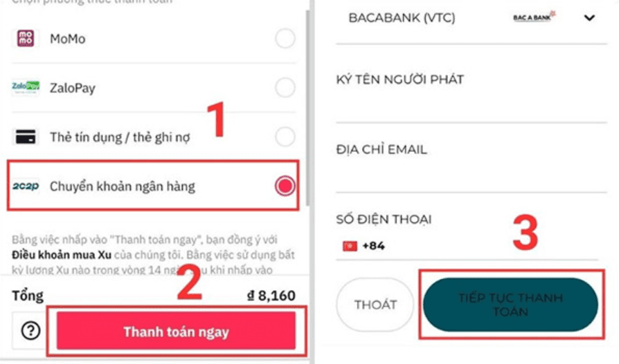 Chọn tiếp tục thanh toán