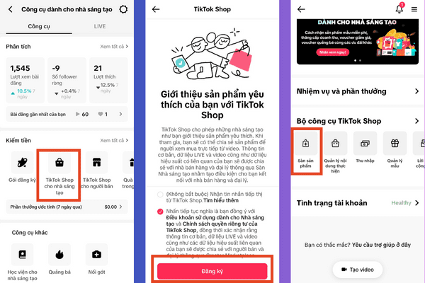 Bạn nhấn chọn Tiktok Shop cho nhà sáng tạo