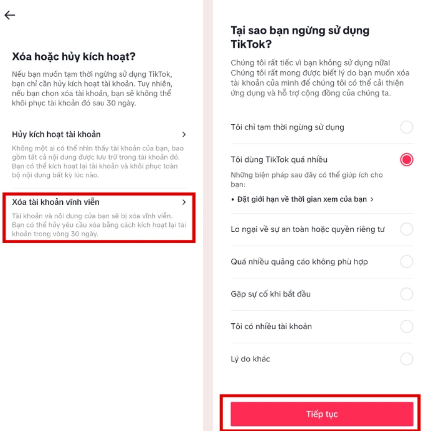 Cách xóa tài khoản TikTok