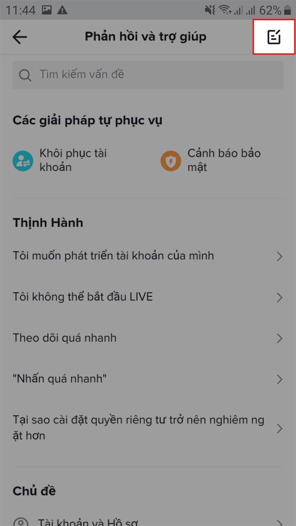 Bấm vào biểu tượng ở góc trên cùng bên phải 