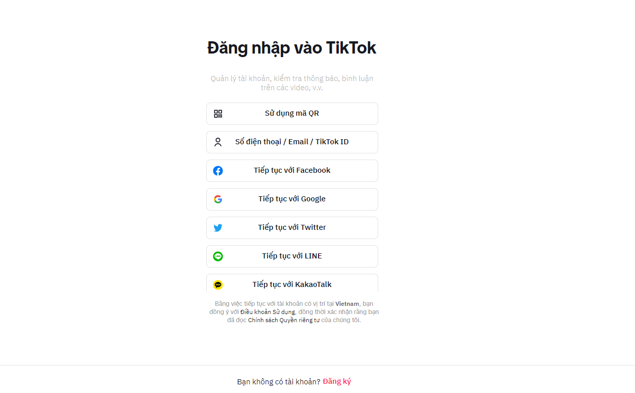 Đăng nhập bằng tài khoản TikTok