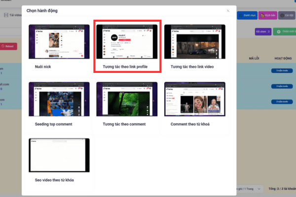 Bạn chọn Tương tác theo link profile